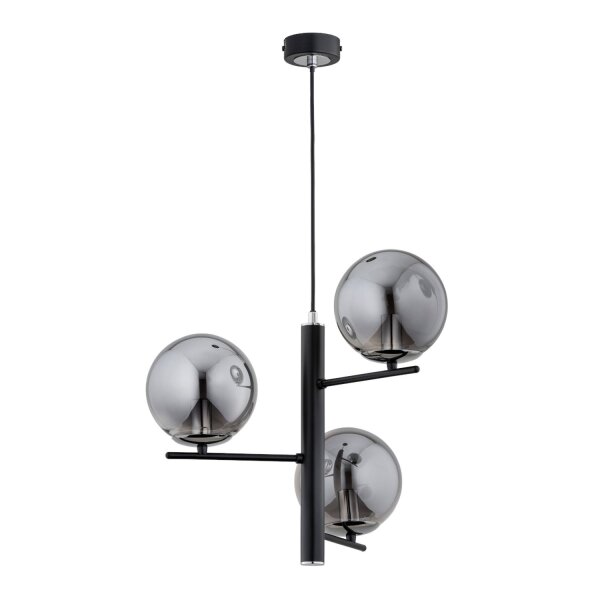 Pendelleuchte 3-flammig Rauchglas Schwarz E14 L:38 cm