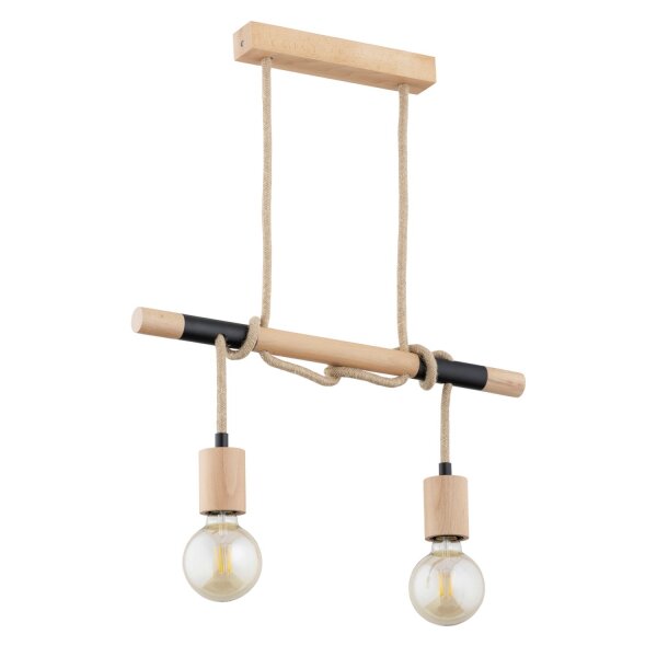 Hängelampe 2-flammig Holz Natur E27 54 cm Skandinavisch