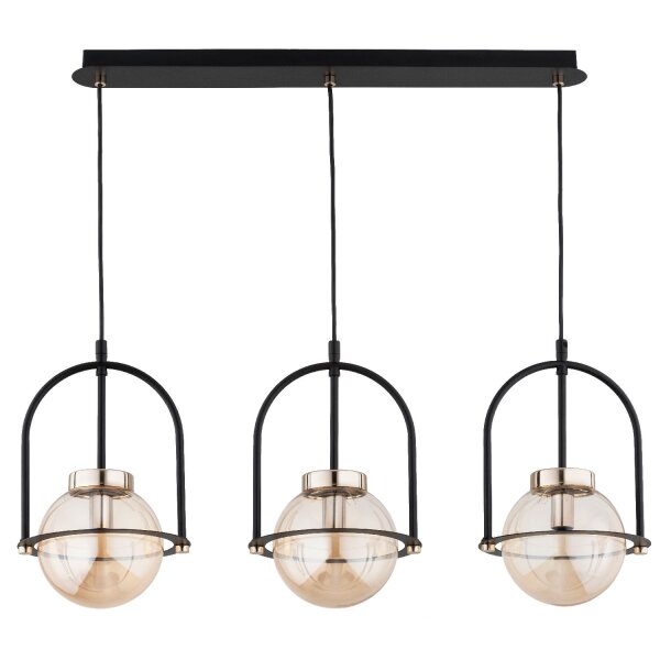Hängelampe 3-flammig Glas Schwarz Bernstein E14 L:72 cm