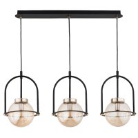 H&auml;ngelampe 3-flammig Glas Schwarz Bernstein E14 L:72 cm