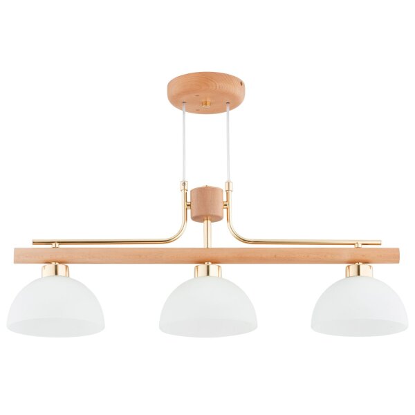 Hängelampe 3-flammig Holz Glas E27 L:72 cm dekorativ
