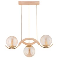 Hängelampe Holz 3-flammig Glas Bernstein E14 L:60 cm