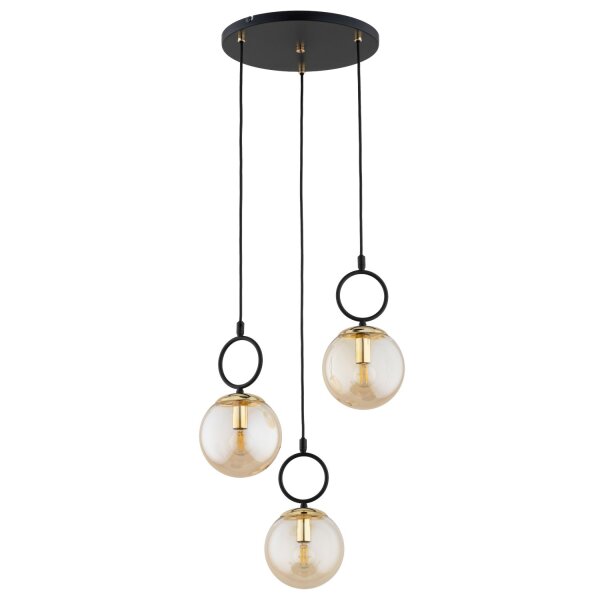 Hängelampe 3-flammig Glas Schwarz Bernstein E14 L:37 cm