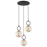 H&auml;ngelampe 3-flammig Glas Schwarz Bernstein E14 L:37 cm
