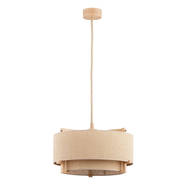 Pendelleuchte Holz Stoff Schirm E27 L:49 cm dekorativ