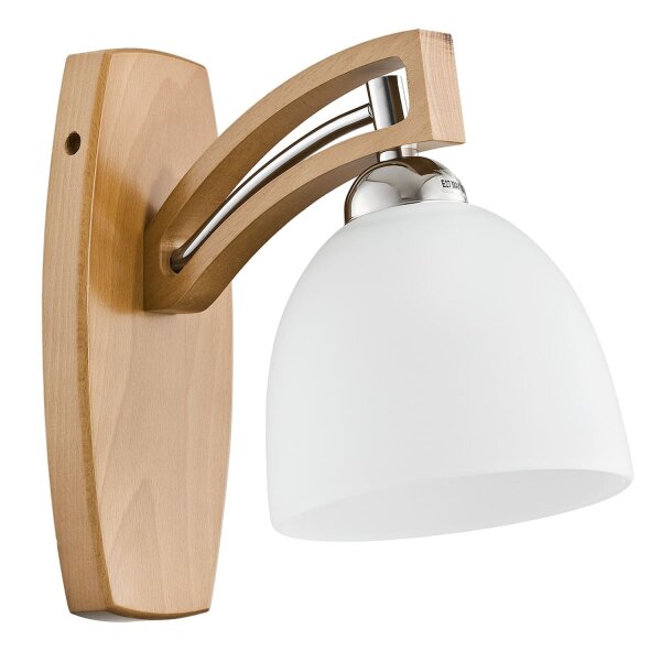 Wandlampe Glas Holz Weiß Natur E27 B:22 cm dekorativ