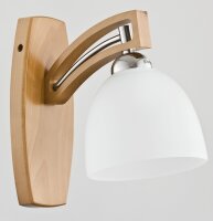 Wandlampe Glas Holz Weiß Natur E27 B:22 cm dekorativ