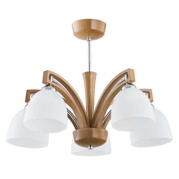 Deckenleuchte 5-flammig Holz Weiß Natur E14 L:50 cm