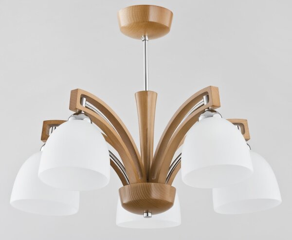 Deckenleuchte 5-flammig Holz Weiß Natur E14 L:50 cm