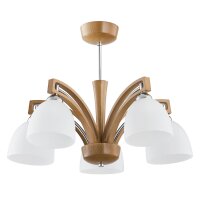 Deckenleuchte 5-flammig Holz Wei&szlig; Natur E14 L:50 cm
