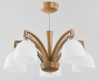 Deckenleuchte 5-flammig Holz Weiß Natur E14 L:50 cm