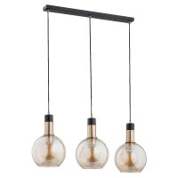 H&auml;ngelampe 3-flammig Glas Schwarz Bernstein E27 L:75 cm