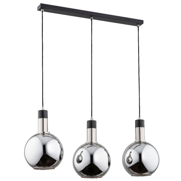 Pendelleuchte Rauchglas Schwarz 3-flammig E27 L:75 cm