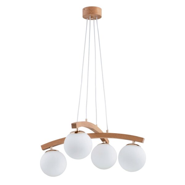Hängelampe 4-flammig Glas Holz Natur E14 60 cm wohnlich