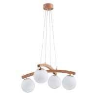 Hängelampe 4-flammig Glas Holz Natur E14 60 cm wohnlich