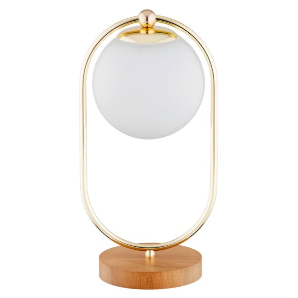 Tischleuchte blendarm Glas Holz E14 37,5 cm dekorativ
