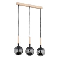 Pendelleuchte 3-flammig Holz Glas Schwarz E14 L:61 cm