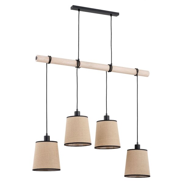 Hängelampe 4-flammig Stoff Holz Schwarz E27 L:95 cm