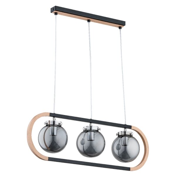 Hängelampe Holz 3-flammig Rauchglas E14 68 cm dekorativ