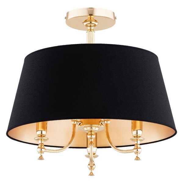 Deckenlampe 3-flammig Stoff Schwarz Gold E14 L:55 cm