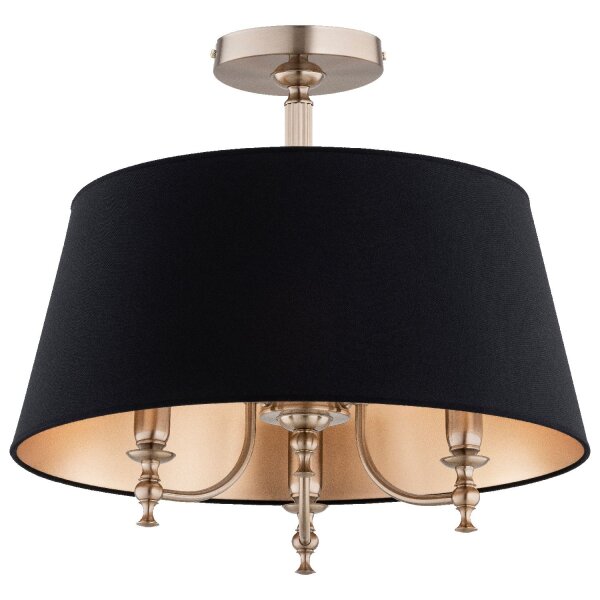 Deckenleuchte 3-flammig Stoff Schwarz Gold E14 H:48 cm