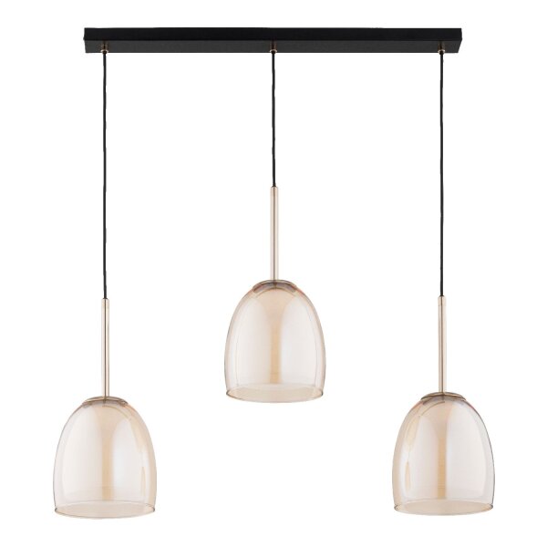 Hängelampe 3-flammig Glas Schwarz Bernstein E27 L:82 cm