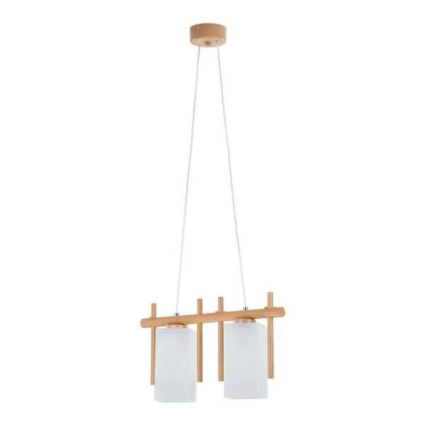 Pendelleuchte 2-flammig Glas Holz Natur E27 L:51 cm