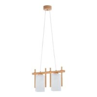 Pendelleuchte 2-flammig Glas Holz Natur E27 L:51 cm