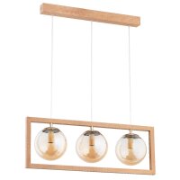 Hängelampe 3-flammig Glas Holz Bernstein E14 L:64 cm