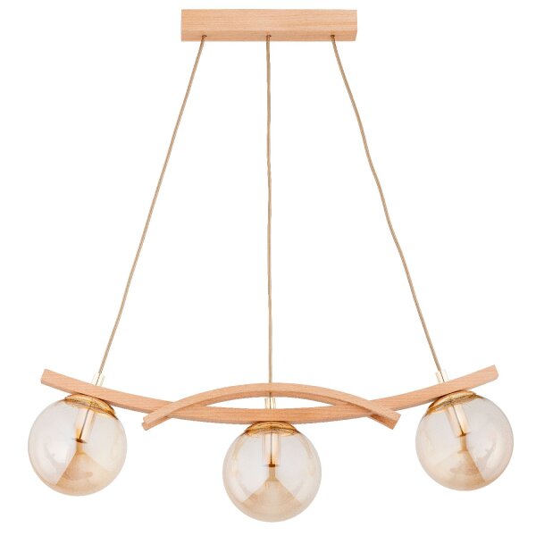 Hängelampe 3-flammig Holz Glas Bernstein E14 L:70 cm
