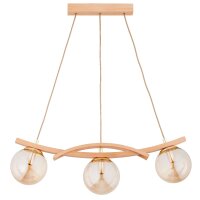 Hängelampe 3-flammig Holz Glas Bernstein E14 L:70 cm