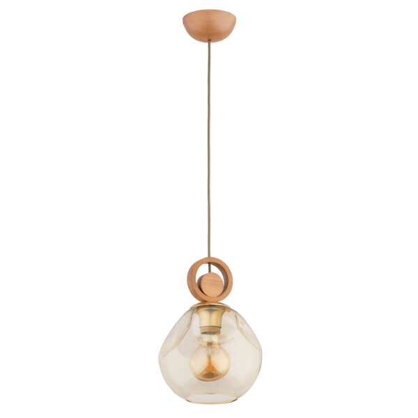Hängelampe Holz Metall Glas Gold E27 L:20 cm Modern