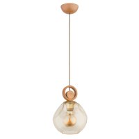 H&auml;ngelampe Holz Metall Glas Gold E27 L:20 cm Modern