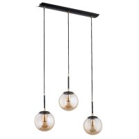 H&auml;ngelampe 3-flammig Glas Schwarz Bernstein E14 L:55 cm