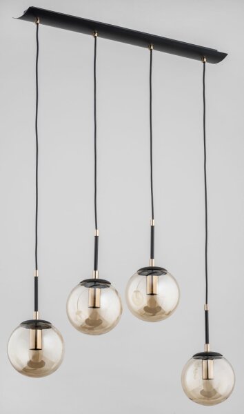 Pendelleuchte Glas Schwarz Bernstein E14 65 cm 4-flmg