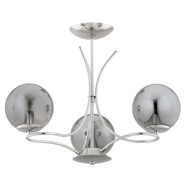 Deckenleuchte 3-flammig Rauchglas Chrom E14 L:50 cm
