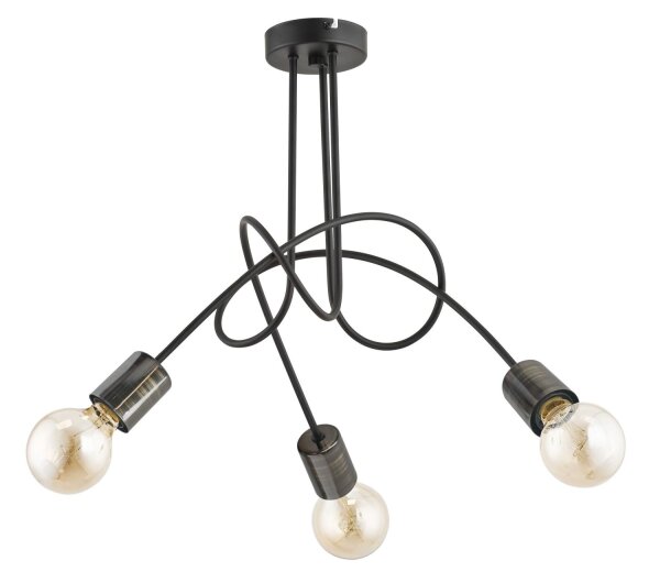 Deckenleuchte 3-flammig Schwarz E27 B:48 cm wohnlich