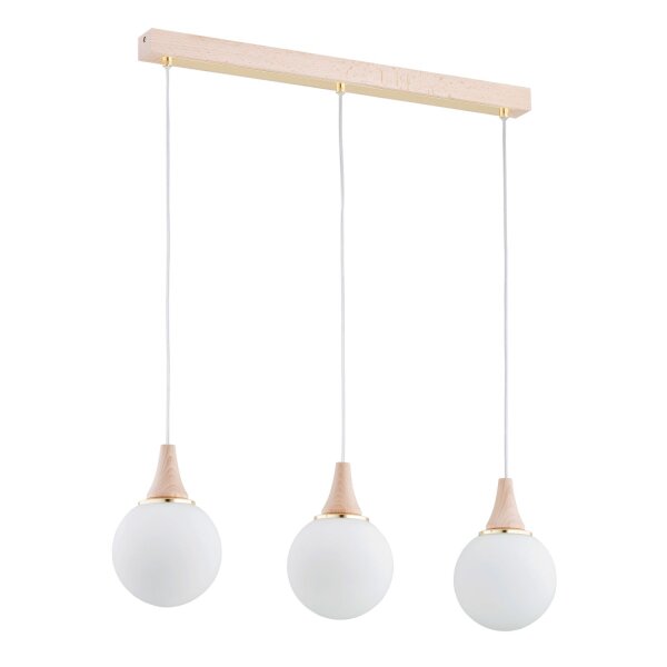 Hängelampe blendarm 3-flammig Glas Holz E14 L:82 cm