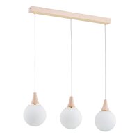 Hängelampe blendarm 3-flammig Glas Holz E14 L:82 cm