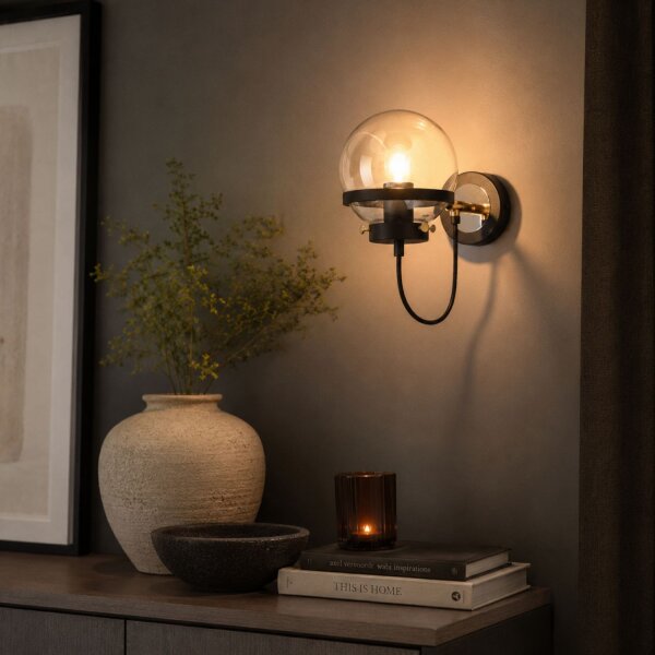 Wandlampe Glas Schwarz Bernstein E14 B:13 cm Modern