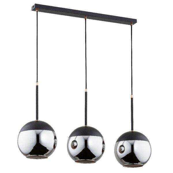 Hängelampe 3-flammig Rauchglas Schwarz E27 L:75 cm