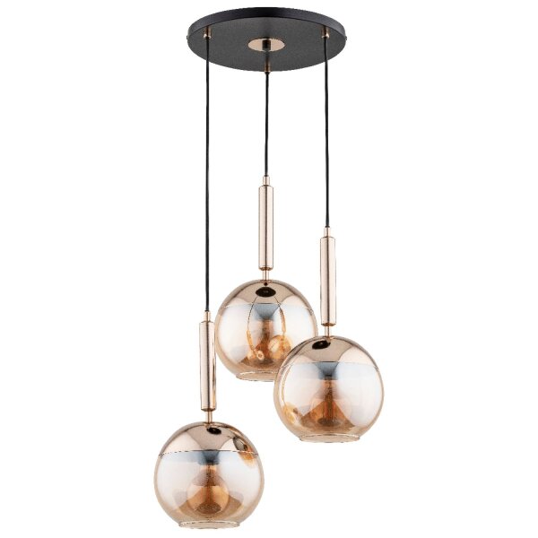 Hängelampe 3-flammig Glas Schwarz Bernstein E27 L:52 cm