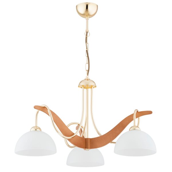 Hängelampe blendarm 3-flammig Holz Glas Gold E27 61 cm