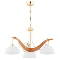 H&auml;ngelampe blendarm 3-flammig Holz Glas Gold E27 61 cm