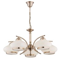 Pendelleuchte 5-flammig Glas Wei&szlig; Gold E27 L:59 cm