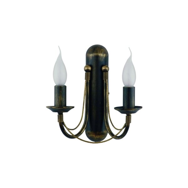 Wandleuchte Schwarz-Gold Kerzen E14 H:25 cm Rustikal