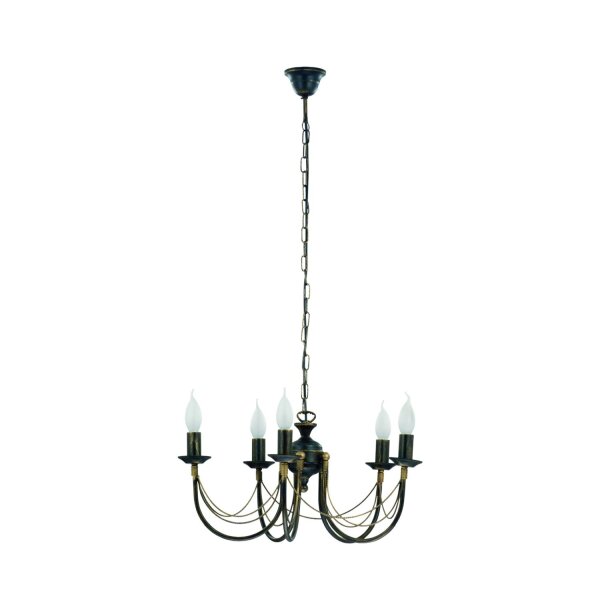 Kronleuchter Rustikal Schwarz-Gold Kerzen E14 B:50 cm