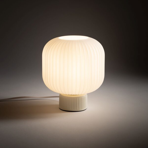 Tischleuchte Beige Glas Keramik E27 H:23 cm Modern