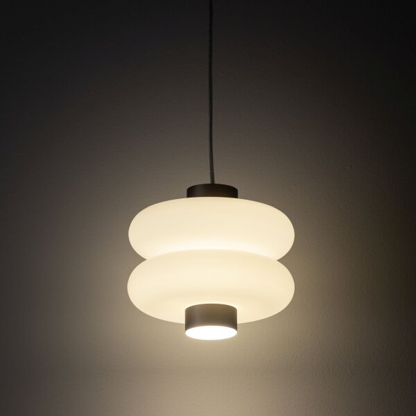LED Pendelleuchte Graphit Glas Edelstahl 3000K Ø16 cm