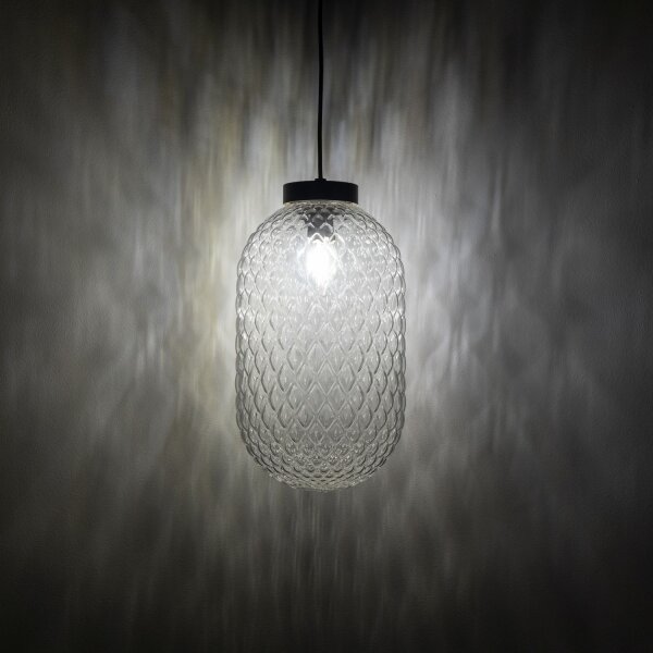 Pendelleuchte Beige Glas Stahl Modern E14 L:20 cm rund
